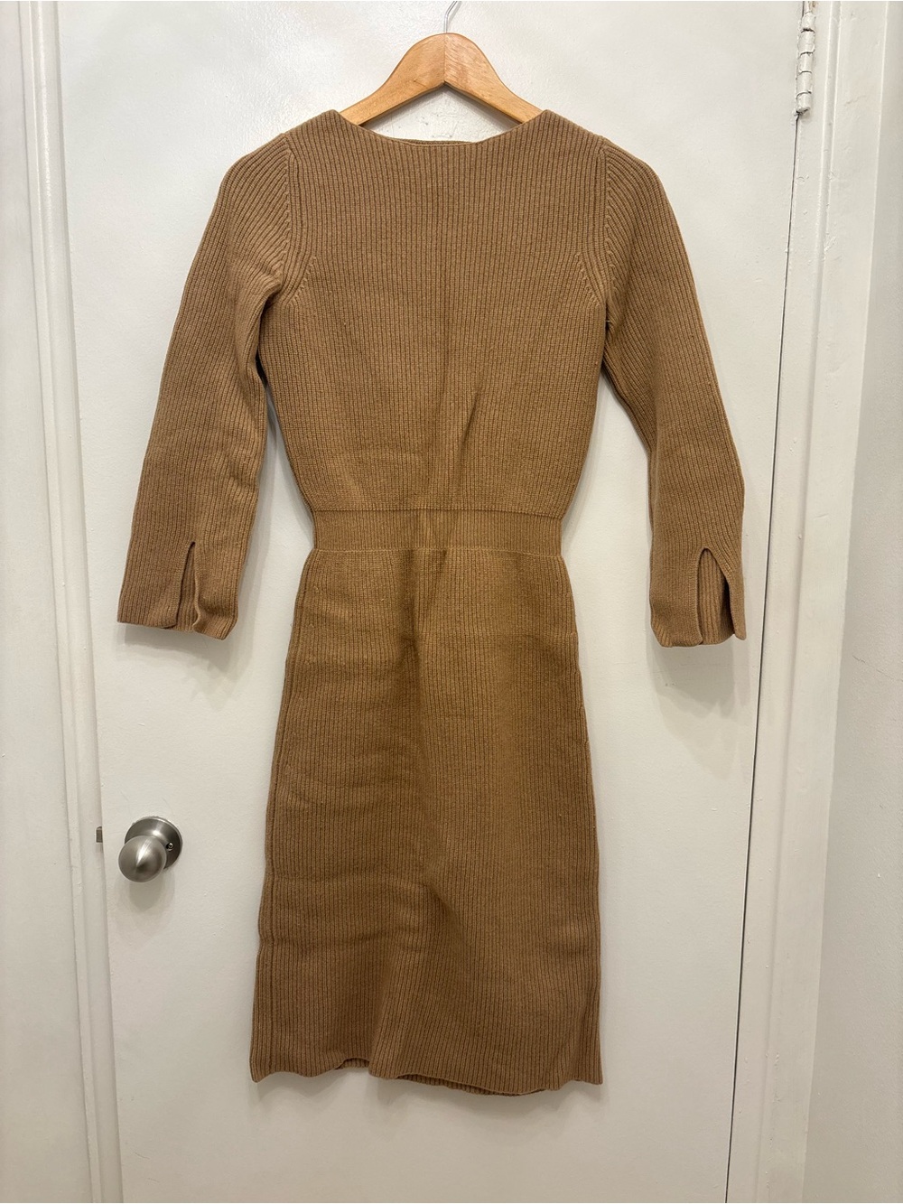 Uniqlo Camel Ribbed Long-Sleeve Knit Dress